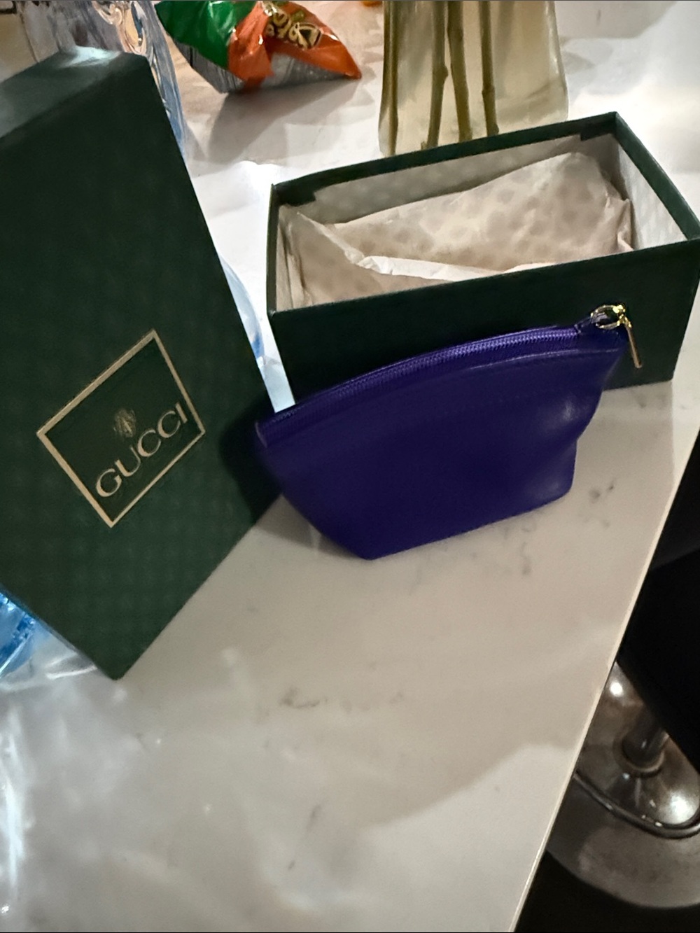 Gucci NWT Violet Leather Cosmetic Pouch with Gold-Tone Zip